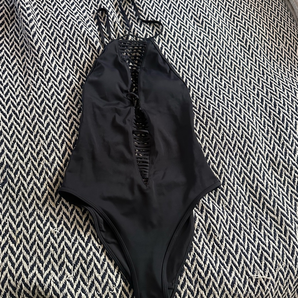 Victoria's Secret Black Lace-Up Swimsuit